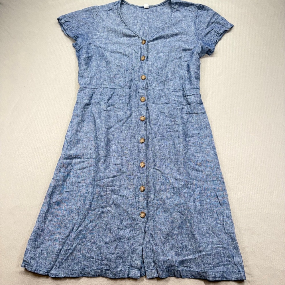 Old Navy Button Front Dress Womens XXL Blue Linen Blend Chambray V-Neck Midi